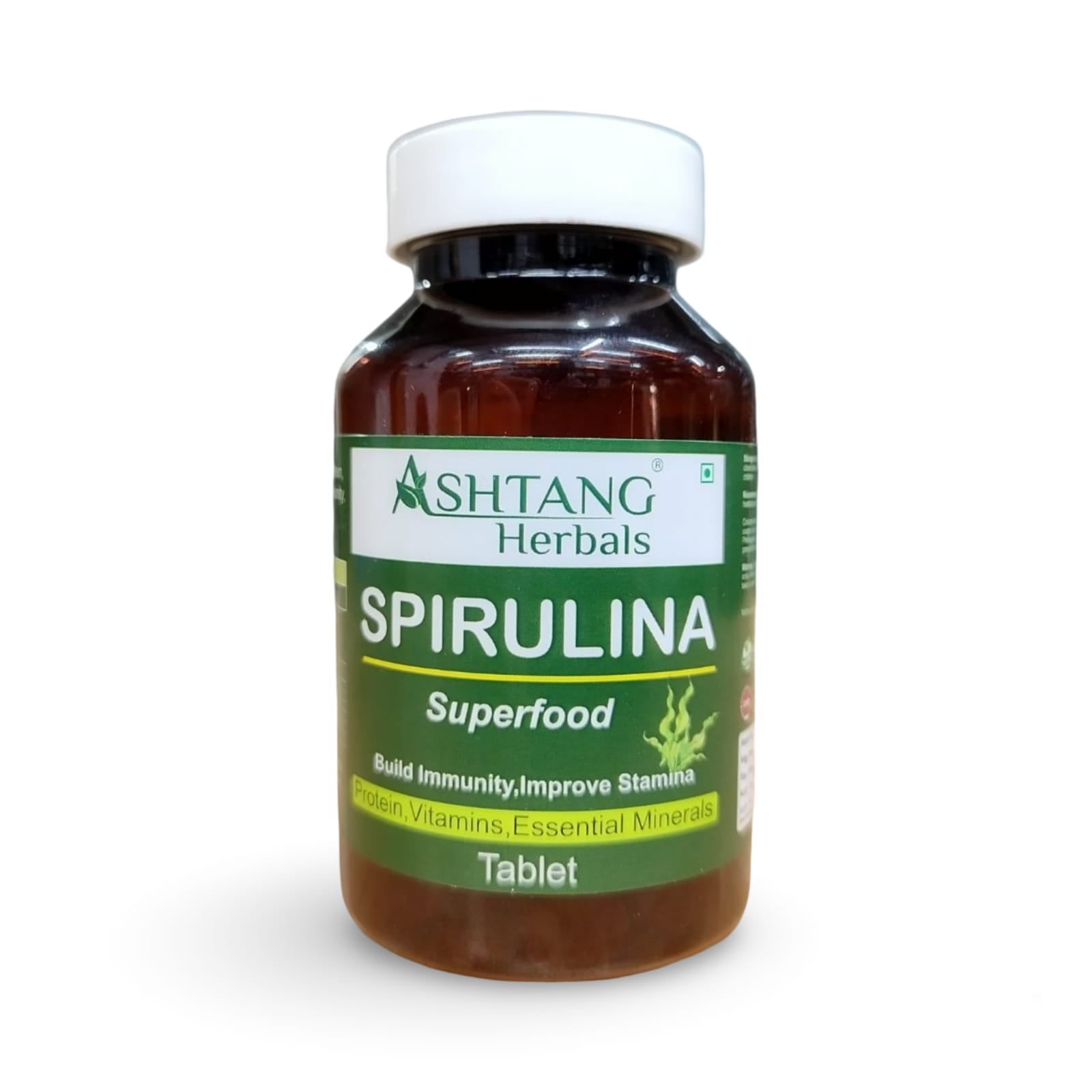 Ashtang Herbals Spriulina Tablet on white background